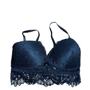 NWT Fredericks of Hollywood Black Finley Scalloped Lace Bralette Size Medium